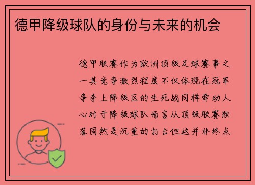 德甲降级球队的身份与未来的机会